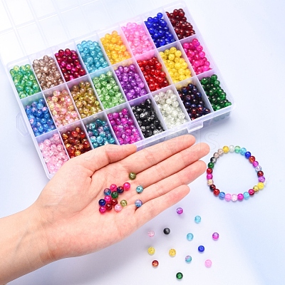 Spray Painted Crackle Glass Beads CCG-YW0001-02-6mm-1