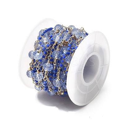 Brass Hexagonal Column Glass Seaded Beaded & Resin Round Beaded Link Chains CHC-G026-01E-1