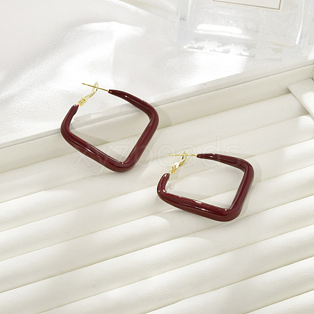 Brass Rhombus Hoop Earrings LS-EJEW-A121-12D-G-1