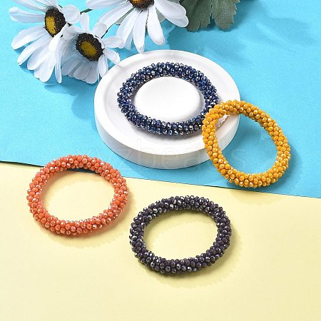 AB Color Plated Faceted Opaque Glass Beads Stretch Bracelets BJEW-S144-003D-1