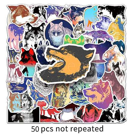 50Pcs Wolf PET Waterproof Stickers PW-WGE83C9-01-1