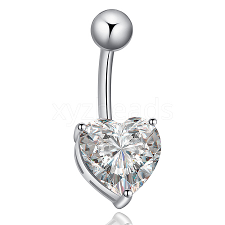 Platinum Plated Body Jewelry Heart Cubic Zirconia Brass Navel Ring Navel Ring Belly Rings AJEW-EE0001-01B-1