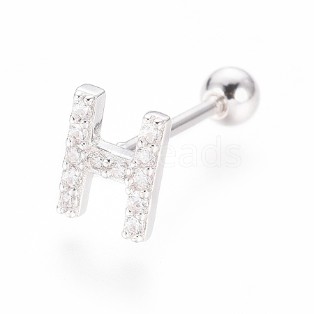 Rhodium Plated 925 Sterling Silver Micro Pave Clear Cubic Zirconia Letter Barbell Cartilage Earrings STER-I018-13P-H-1