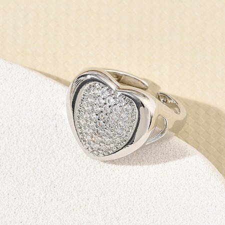 Brass Micro Pave Cubic Zirconia Cuff Open Rings for Women CU-CBA760A-13C-P-1