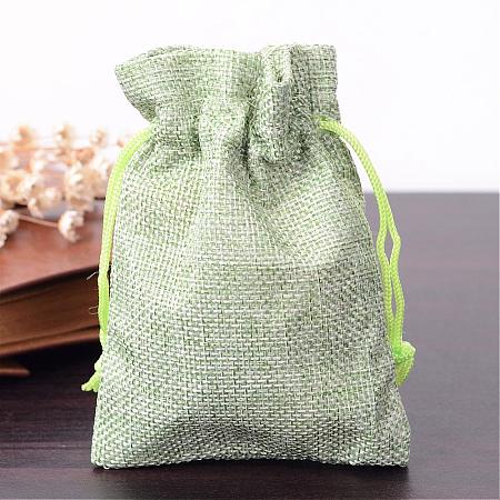 Polyester Imitation Burlap Packing Pouches Drawstring Bags ABAG-R005-9x12-02-1