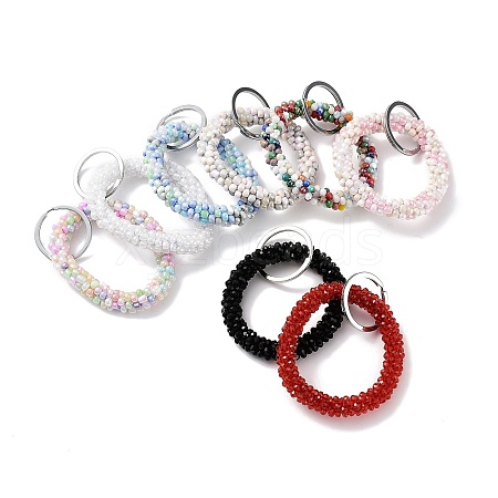 Glass Beaded Bracelet Wrist Keychain AJEW-Z018-01-1