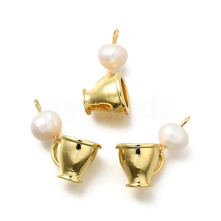 Brass & Natural Pearl Cup Pendants KK-Z093-34G-1