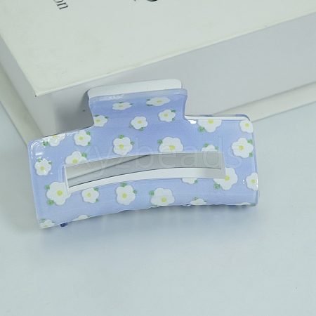 Rectangle with Flower Printed PVC Claw Hair Clips PW23031352085-1