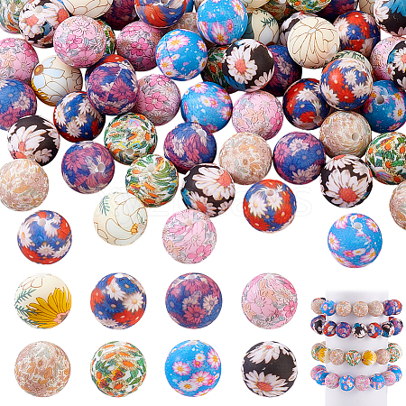 64Pcs 8 Colors Round Silicone Focal Beads SIL-GA0001-29A-1