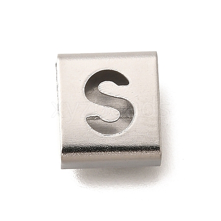 Letter Style 304 Stainless Steel Square Slide Charms STAS-L132-10S-1