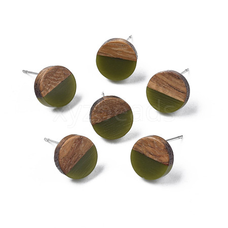 Opaque Resin & Walnut Wood Stud Earrings EJEW-N017-008-B08-1