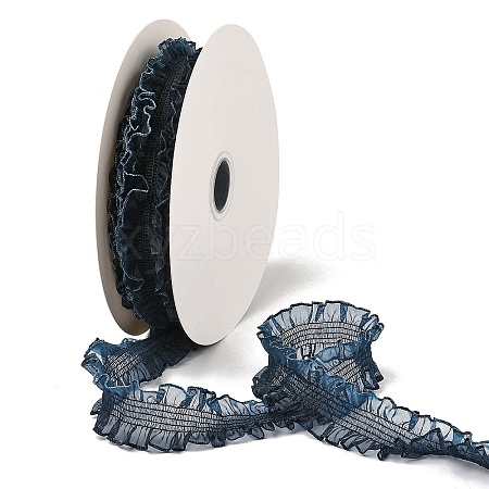 20 Yards Polyester Pleated Elastic Lace Trim SRIB-M015-01G-1