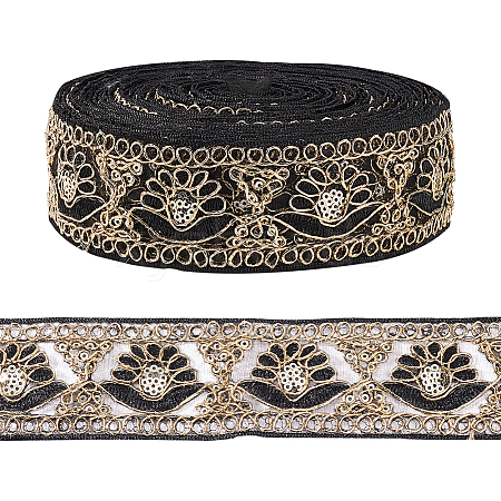10 Yards Organza Embroidery Flower Ribbons with Paillettes SRIB-WH0011-202A-1