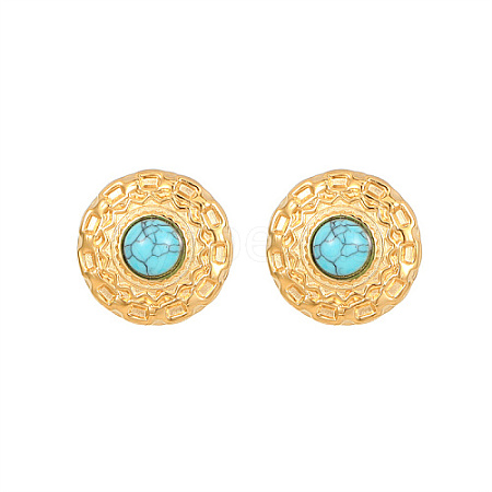 Synthetic Turquoise Flat Round Stud Earrings KQ6681-4-1