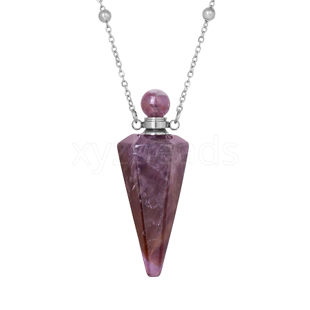 Natural Amethyst Faceted Cone Perfume Bottle Pendant Necklace PW-WG8F691-01-1