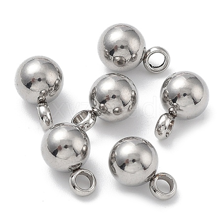 Non-Tarnish Round 304 Stainless Steel Charms with 201 Stainless Clasp STAS-N025-02-6mm-1