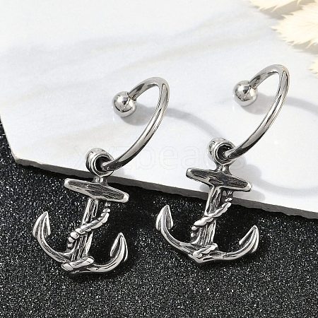 Anchor 316 Surgical Stainless Steel Hoop Earrings EJEW-G416-43AS-1