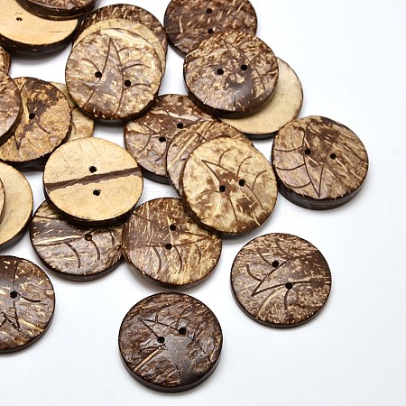 2 Holes Flat Round Coconut Sewing Buttons BUTT-O008-07-1