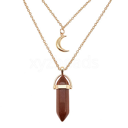 Synthetic Goldstone Cone Pendant Double Layer Necklace UX9990-24-1