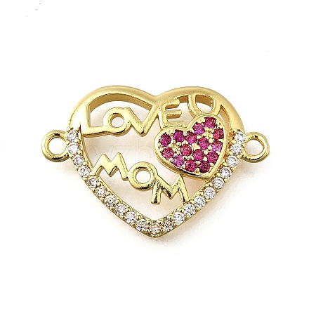 Mother's Day Brass Micro Pave Clear & Hot Pink Cubic Zirconia Connector Charms KK-Q066-10P-1