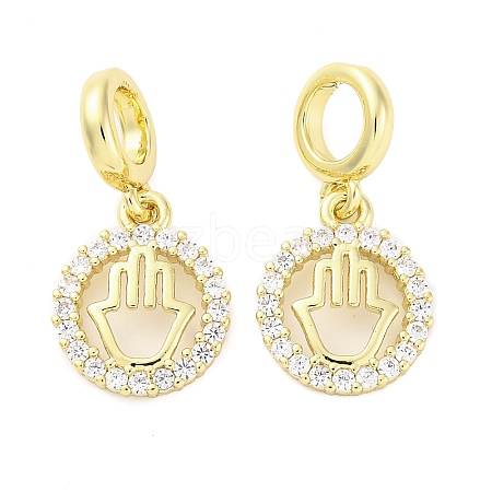 Brass Micro Pave Cubic Zirconia Ring with Hamsa Hand European Dangle Charms KK-D325-08G-1