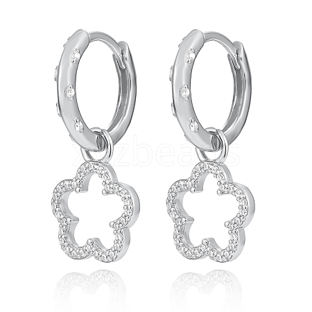 S925 Silver Micro Pave Cubic Zirconia Hollow Flower Hoop Earrings DL5983-2-1