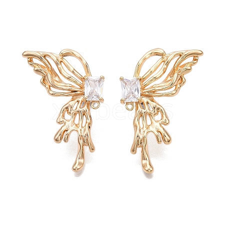 Brass Pave Clear Cubic Zirconia Butterfly Stud Earring Findings KK-N232-450G-1