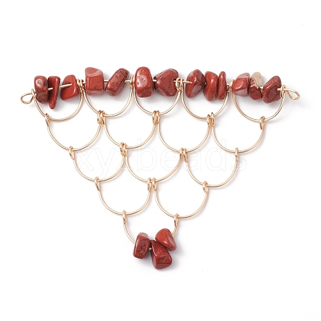 Natural Red Jasper Chip Copper Wire Wrapped Connector Charms PALLOY-JF03030-02-1