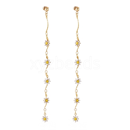 Brass Enamel Chain Tassel Earrings EJEW-JE05786-1