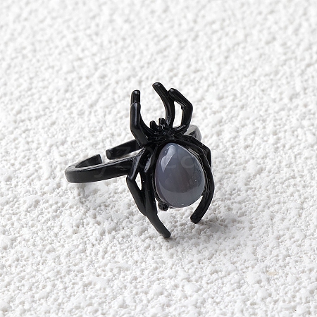 Natural Grey Agate Spider Open Cuff Rings PW-WGC70E9-30-1