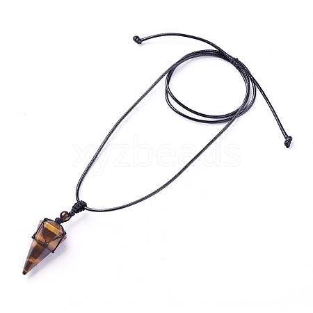 Natural Tiger Eye Pendants Necklaces NJEW-E140-A08-1