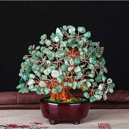 Undyed Natural Green Aventurine Chips Tree of Life Display Decorations TREE-PW0001-27B-1