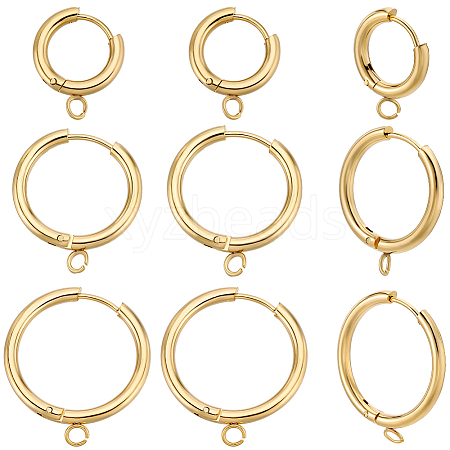 Beebeecraft 12Pcs 3 Style 201 Stainless Steel Huggie Hoop Earring Findings STAS-BBC0004-91G-1