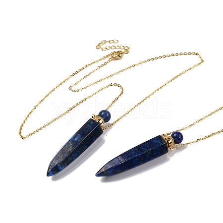 Dyed Natural Lapis Lazuli Bullet Shaped Perfume Bottle Pendant Necklaces G-B089-02G-09-1