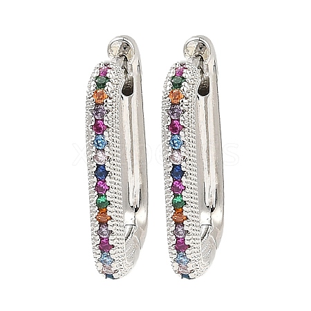 Brass Micro Pave Cubic Zirconia Hoop Earrings EJEW-D078-11P-1