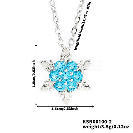 Elegant Brass Cubic Zirconia Snowflake Pendant Necklaces EH2913-2-1