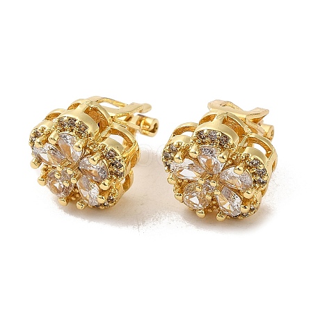 Rack Plating Real 18K Gold Plated Brass Sunflower Clip-on Earrings X-EJEW-B034-08G-1