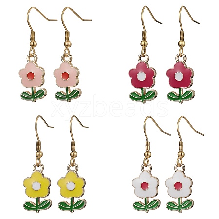 Flower Zinc Alloy Enamel Dangle Earrings EJEW-JE05291-1