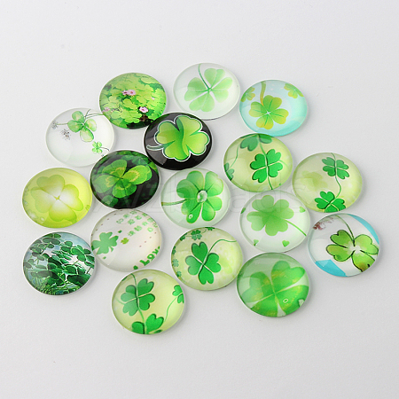 Half Round/Dome Four Leaf Clover Glass Cabochons GGLA-A002-12mm-CC-1