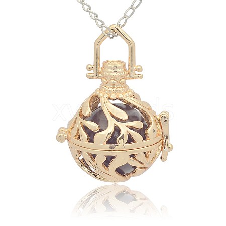 Golden Tone Brass Hollow Round Cage Pendants KK-J227-06G-1