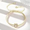 Brass Pave Cubic Zirconia Rectangle Braided Bead Bracelets FB-CBA9090-01-3