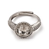 Round Brass Micro Pave Clear Cubic Zirconia Adjustable Ring Settings KK-D378-35P-2