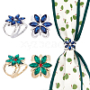   4Pcs 2 Colors Glass Flower Scarf Buckle Ring AJEW-PH0004-23-1