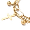 Cross and Round Ball Charm Multi-strand Bracelet BJEW-G639-25G-2