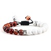 Adjustable Round Natural Howlite & Agate Braided Bead Bracelets for Women Men GP7384-4-1