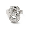 Letter Brass Micro Pave Clear Cubic Zirconia Open Cuff Ring for Women RJEW-N046-03S-P-2