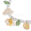 Dyed Natural Topaz Jade & Glass Beaded Stretch Bracelet with Flower Charms BJEW-JB10176-03-3