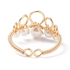 Shell Pearl Braided Crown Open Cuff Ring RJEW-TA00037-6