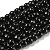 Faceted Round Natural Black Onyx Beads Strands G-S132-01-1