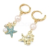 Natural Cultured Freshwater Pearl & Brass Enamel Hoop Dangle Earrings for Women EJEW-JE07268-03-4